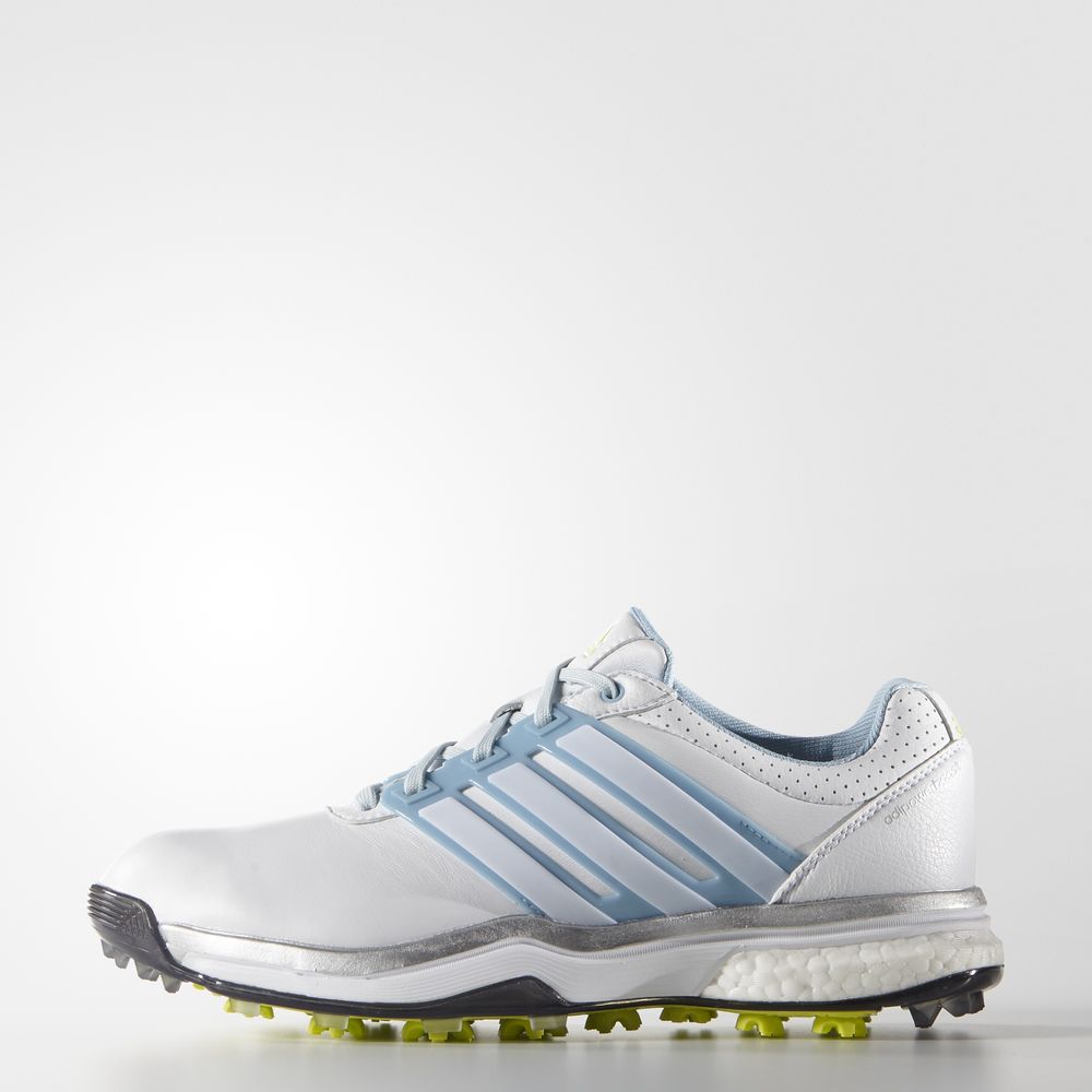 Adidas Adipower Boost 2.0 - παπουτσια γκολφ γυναικεια - Ασπρα/Μπλε/Πορτοκαλι Ανοιχτο Πρασινο,Μέγεθος